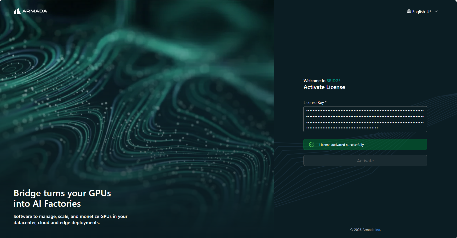 Activate License page — license activated successfully