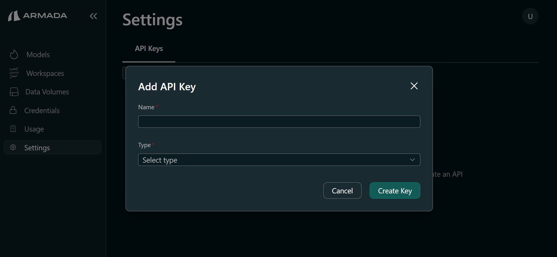 Add API Key form