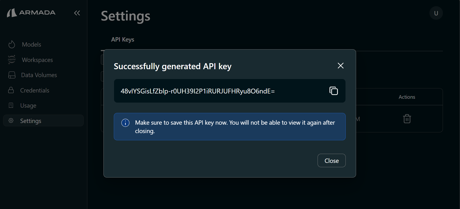 Api key copy