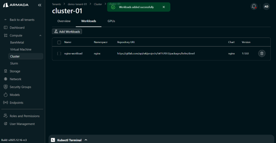 Deploy Workload Success