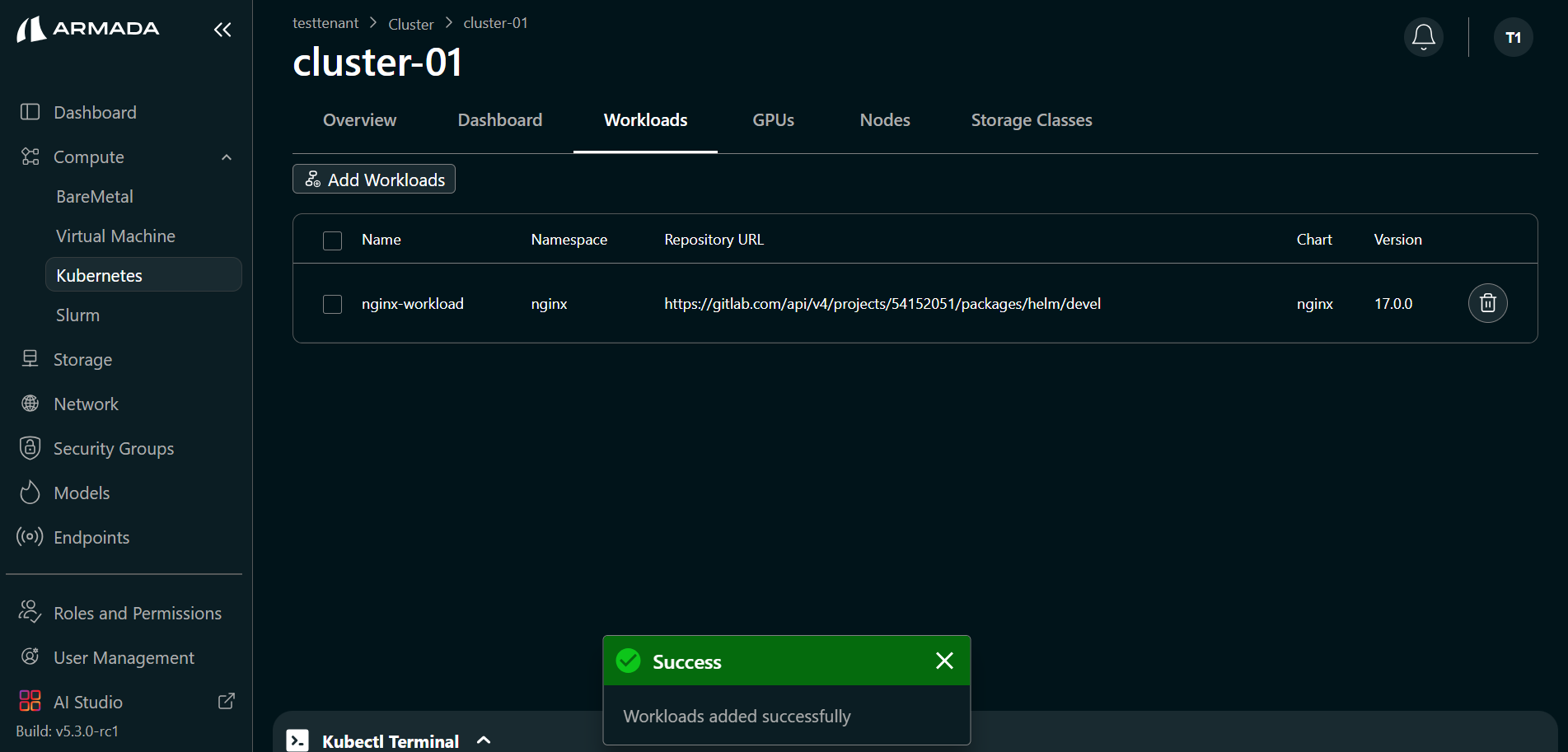 Deploy Workload Success