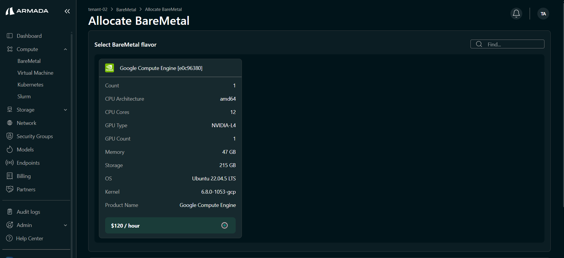 Select BareMetal Flavor
