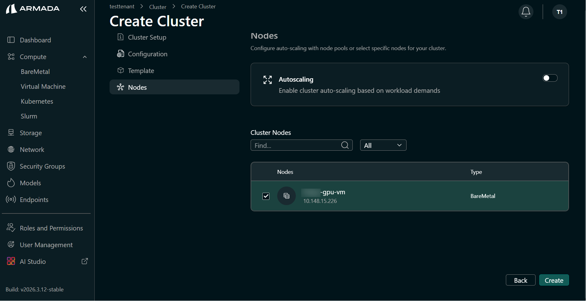 Select Cluster Nodes