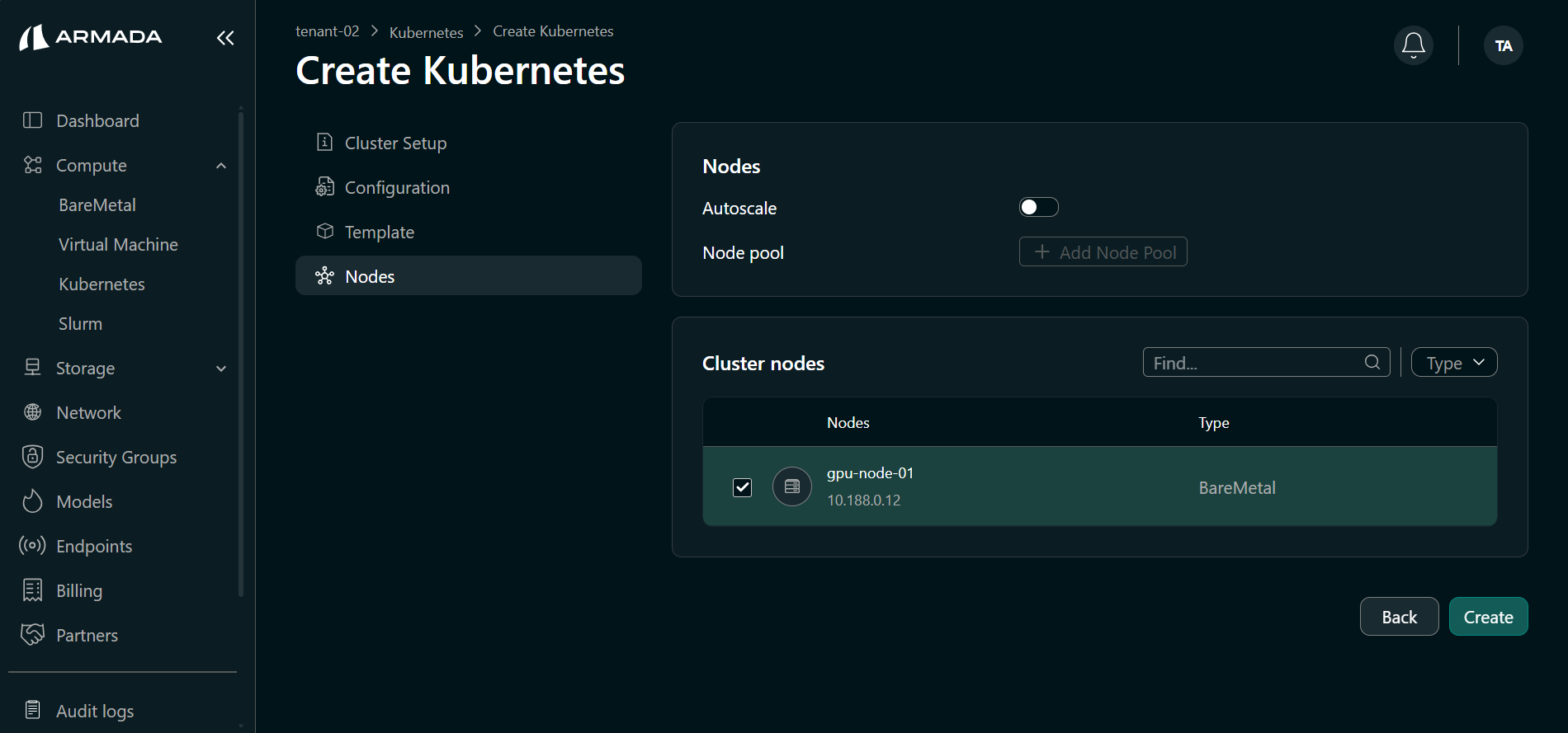 Select Cluster Nodes