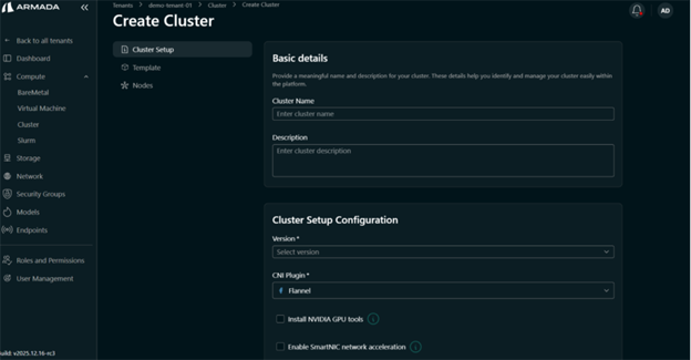 Create Cluster Button