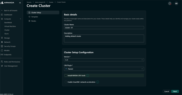 Fill Cluster Setup Details