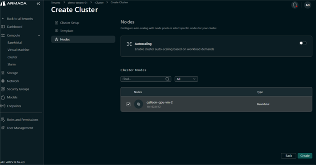 Select Cluster Nodes