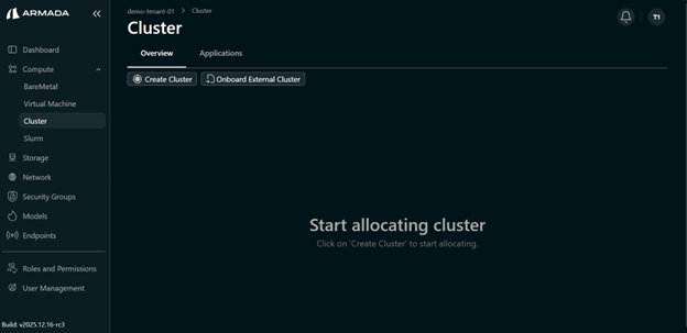 Create Cluster Button