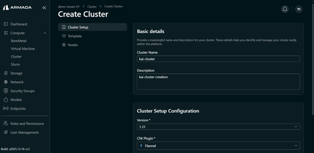 Cluster Setup Details