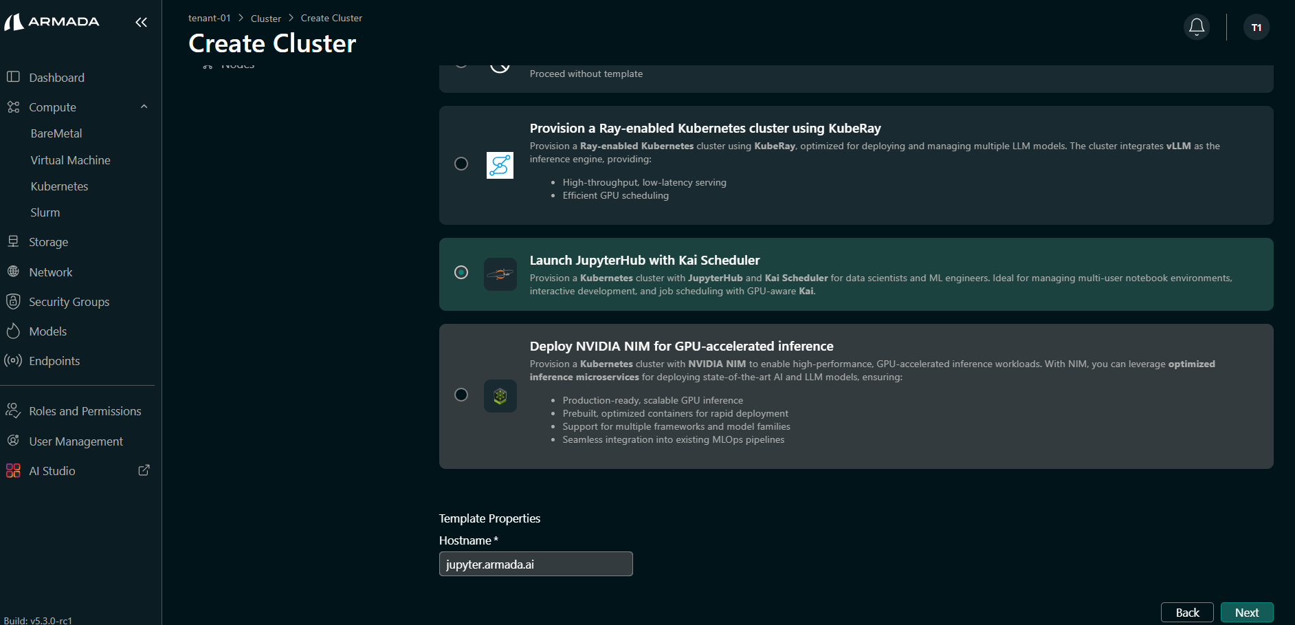 Create Cluster Button
