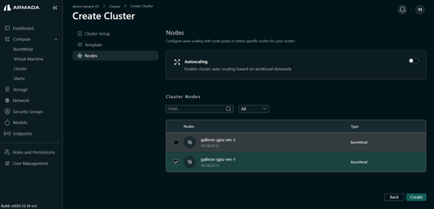 Create Cluster Button