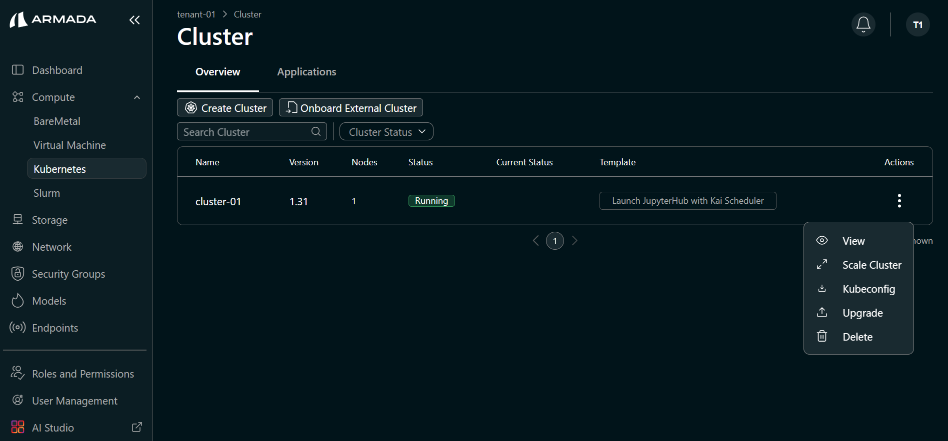 Create Cluster Button