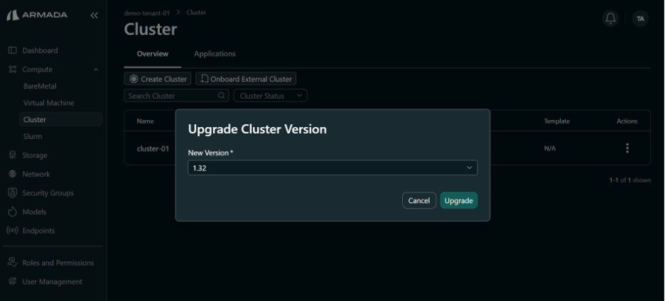 Cluster Upgrade Version