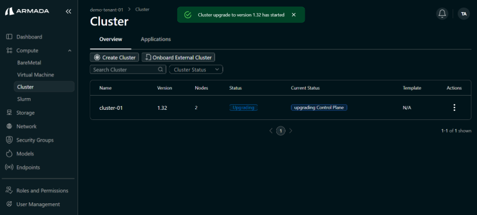 Cluster Upgrade Status
