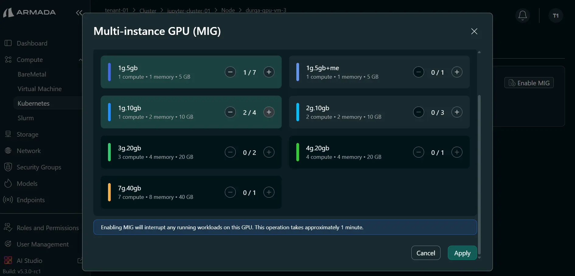 Select Cluster MIG Profile