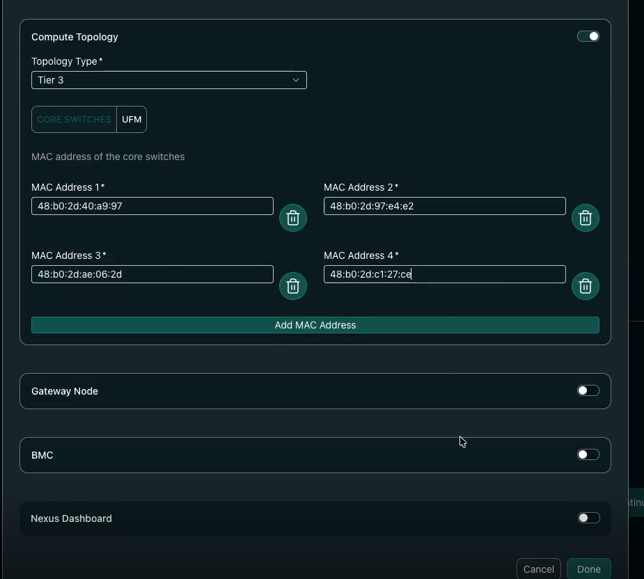 Compute topology MAC address input