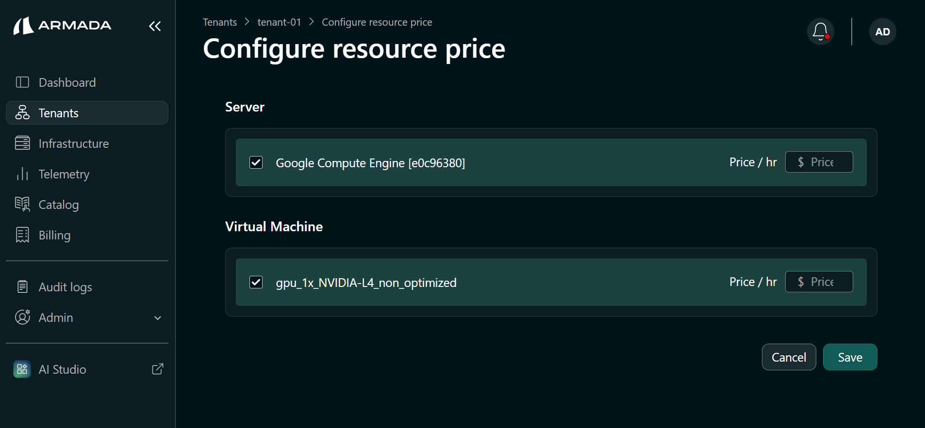 Configure Resource Price