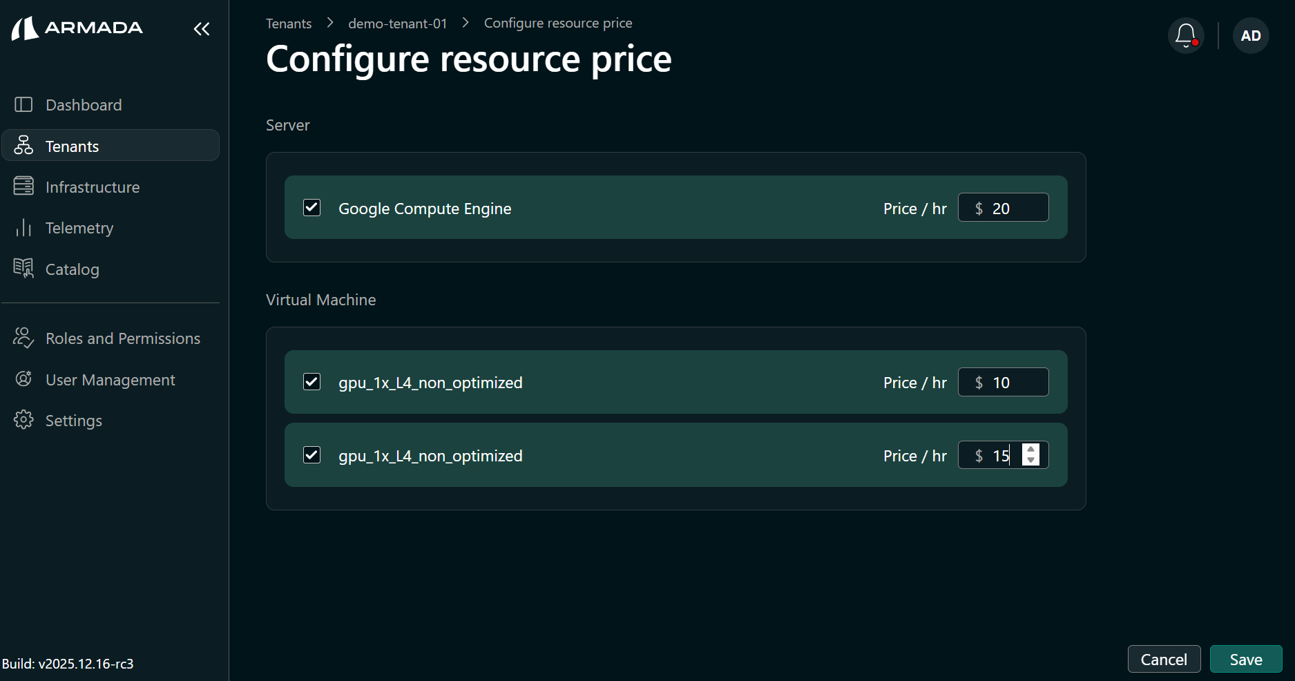 Configure Resource Price