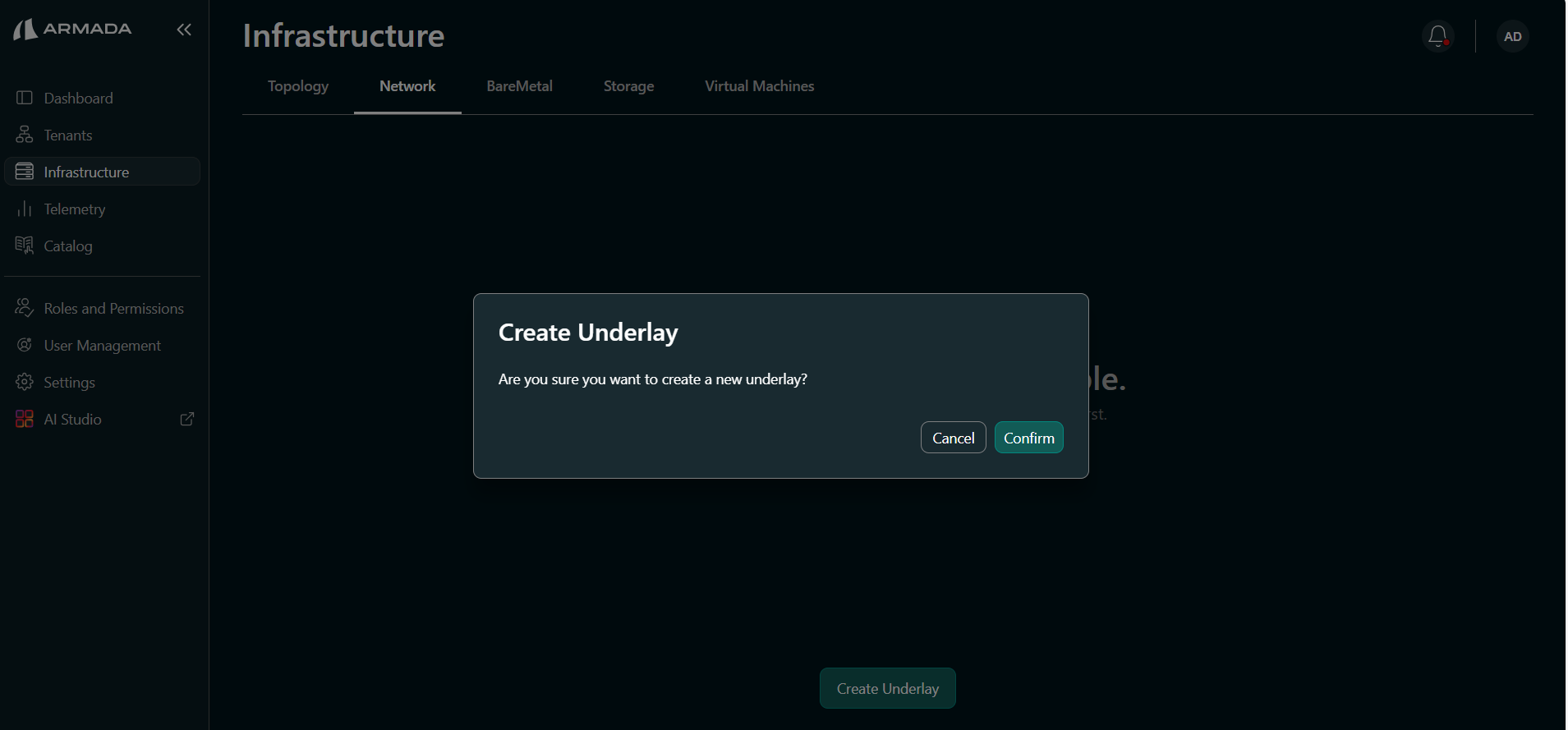 Confirm underlay creation