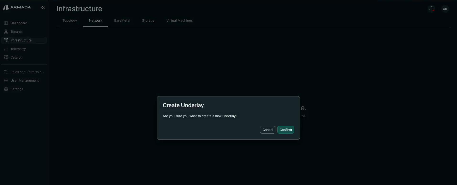 Confirm underlay creation