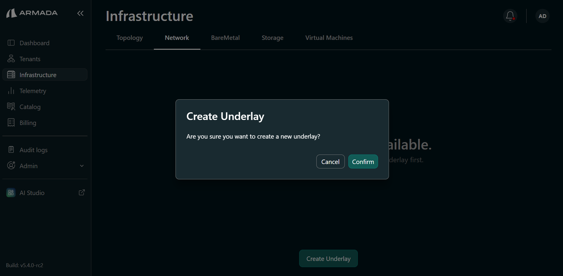 Confirm underlay creation