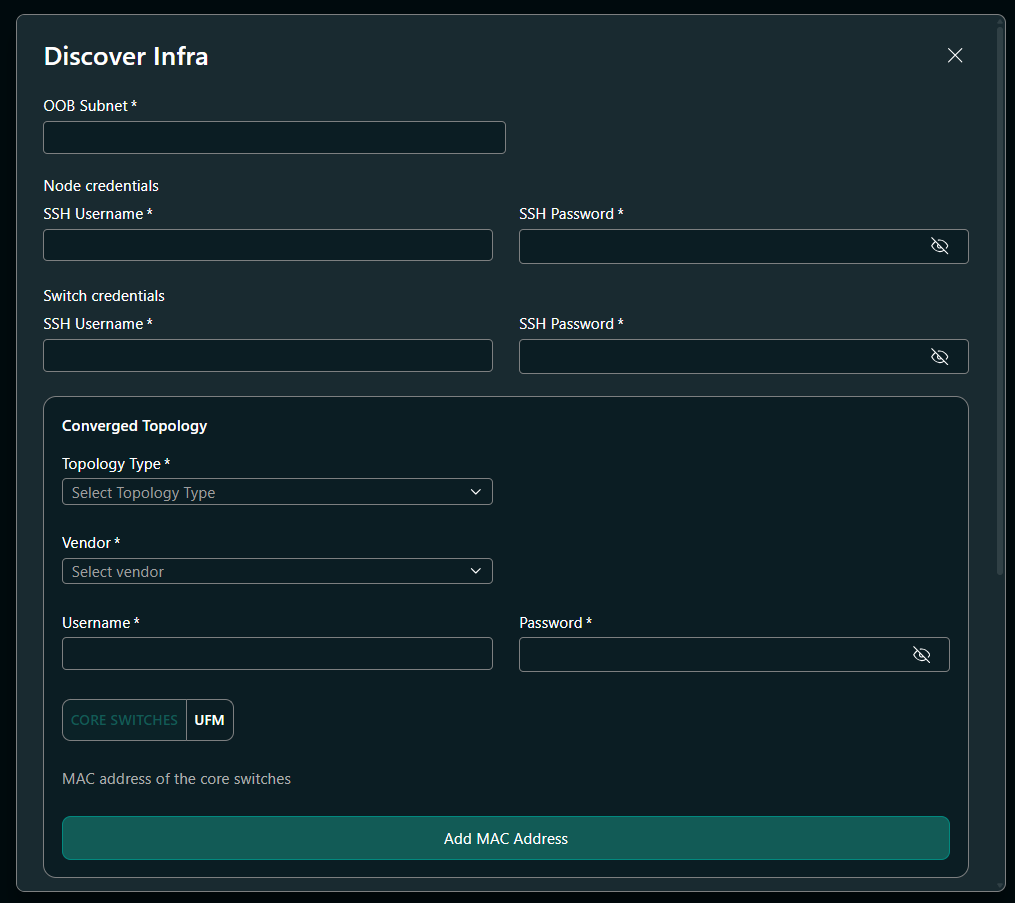 OOB subnet and credentials input