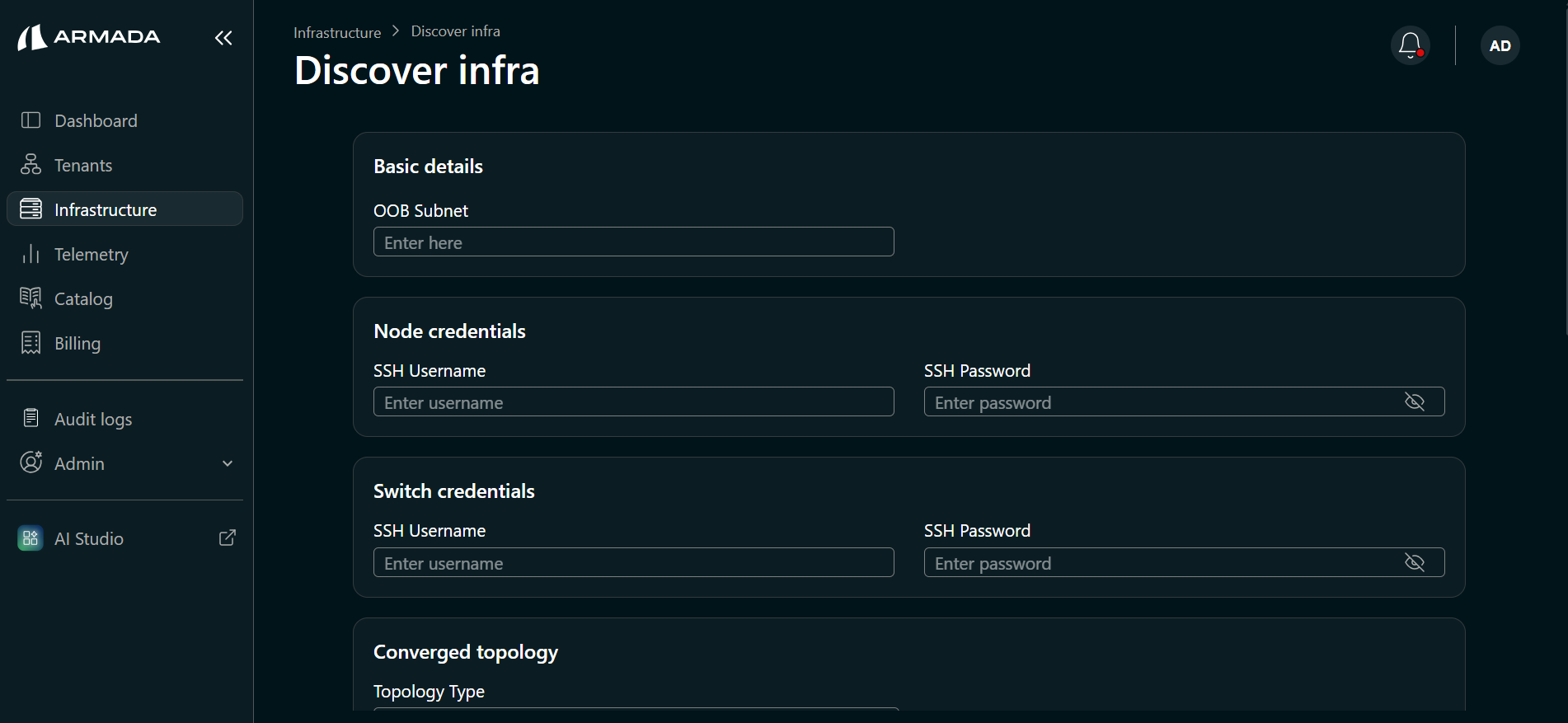 OOB subnet and credentials input