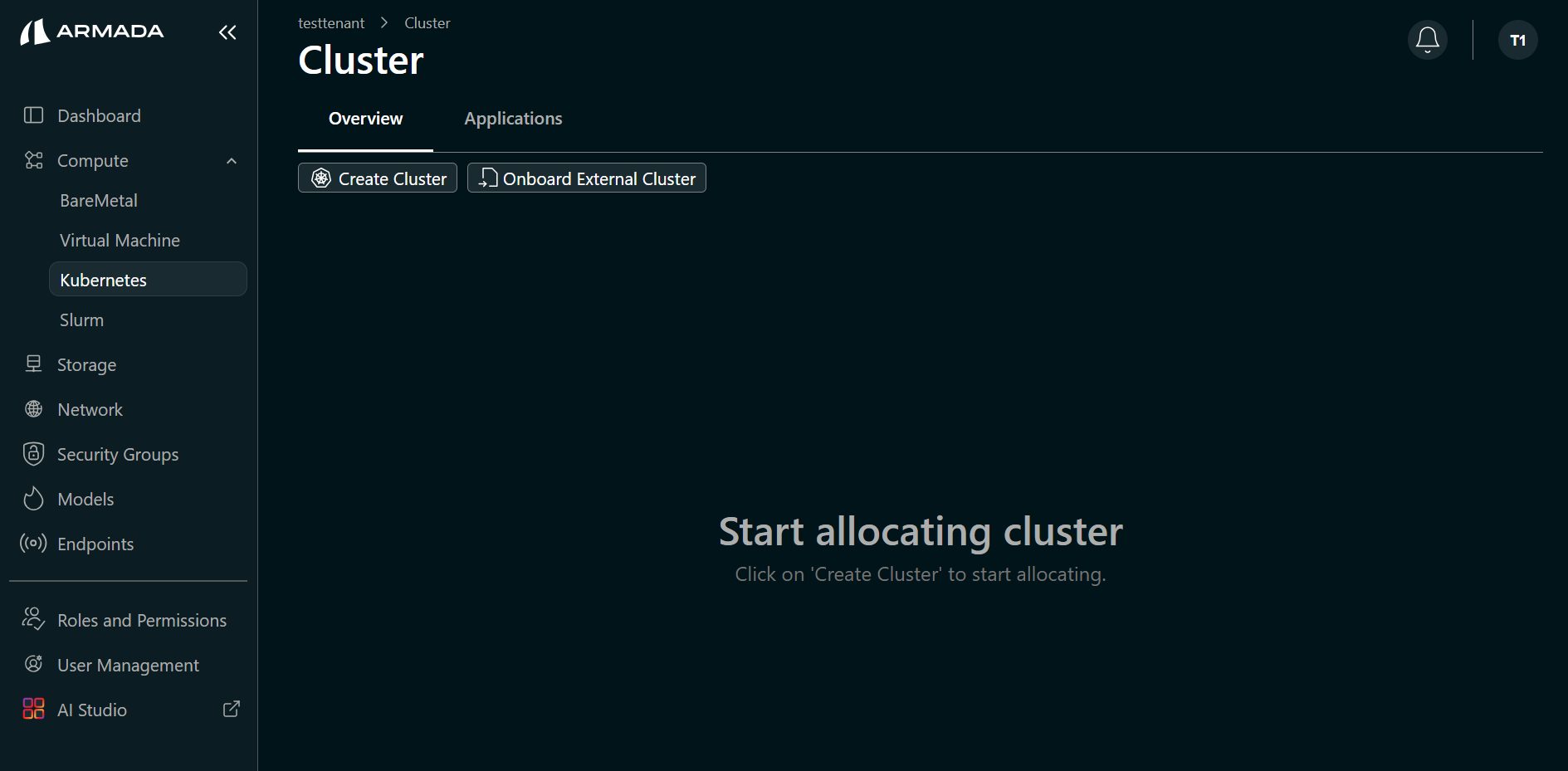 Create Cluster Button