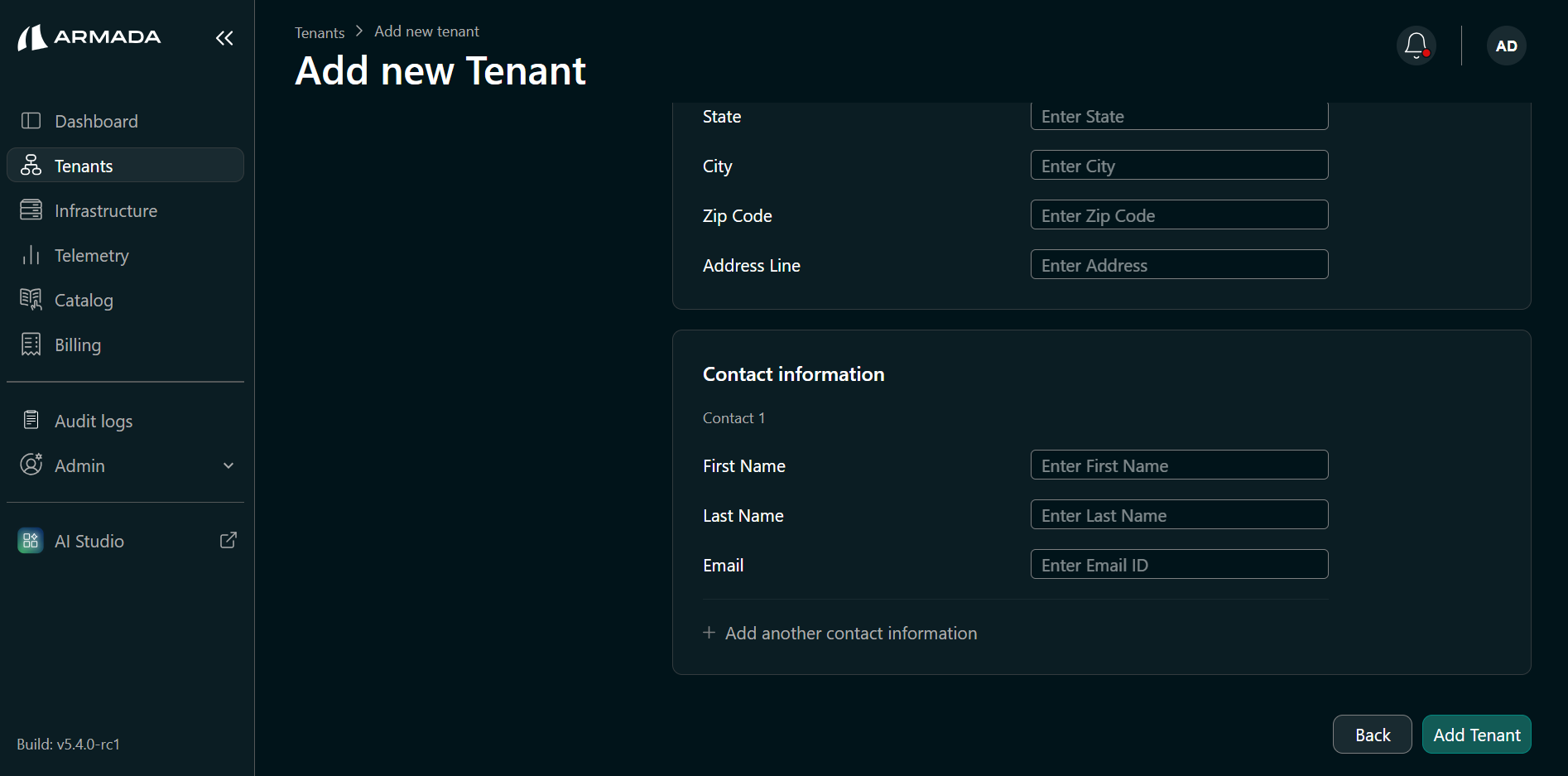 Billing and contact information