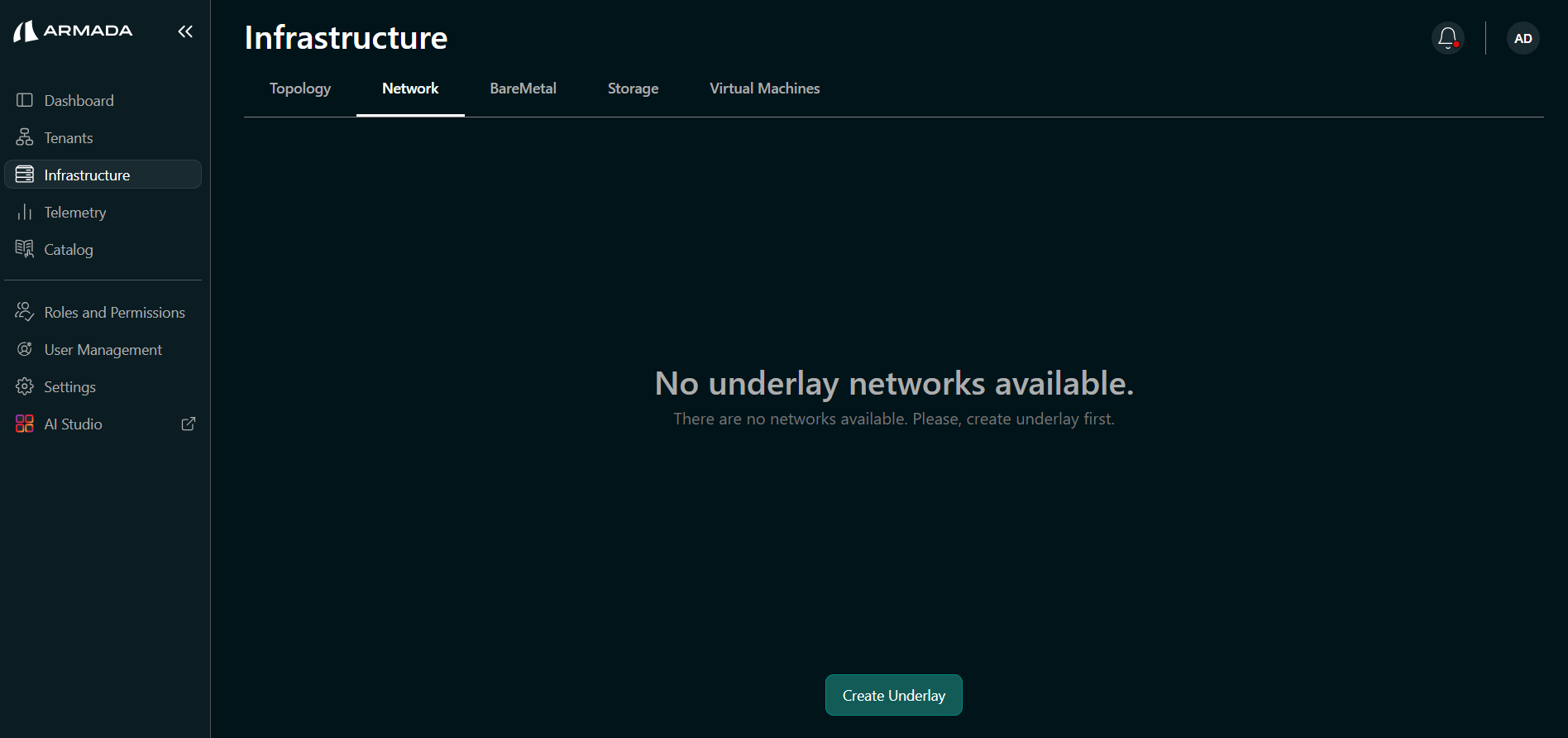 Network tab with Create Underlay button