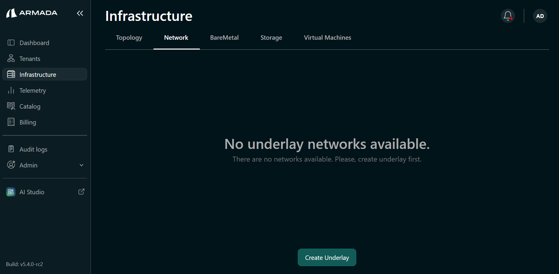 Network tab with Create Underlay button