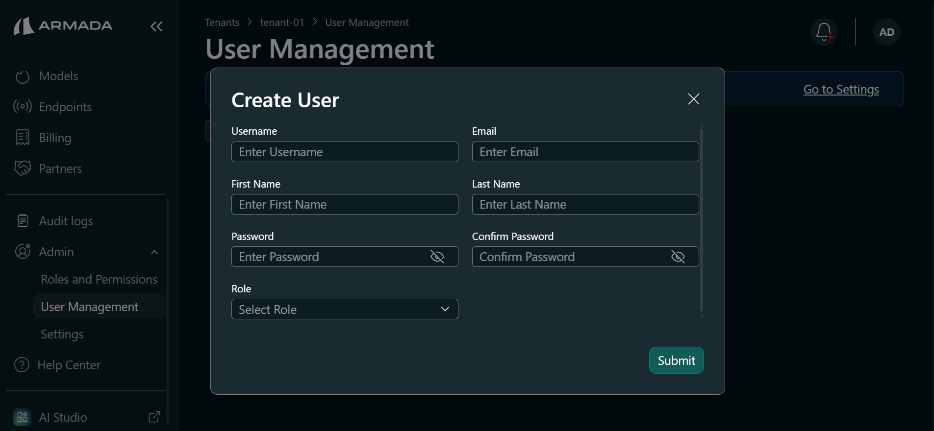 Create User form