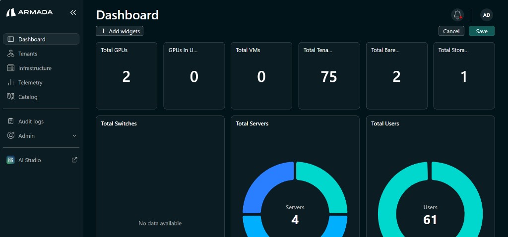 Dashboard — Add widgets
