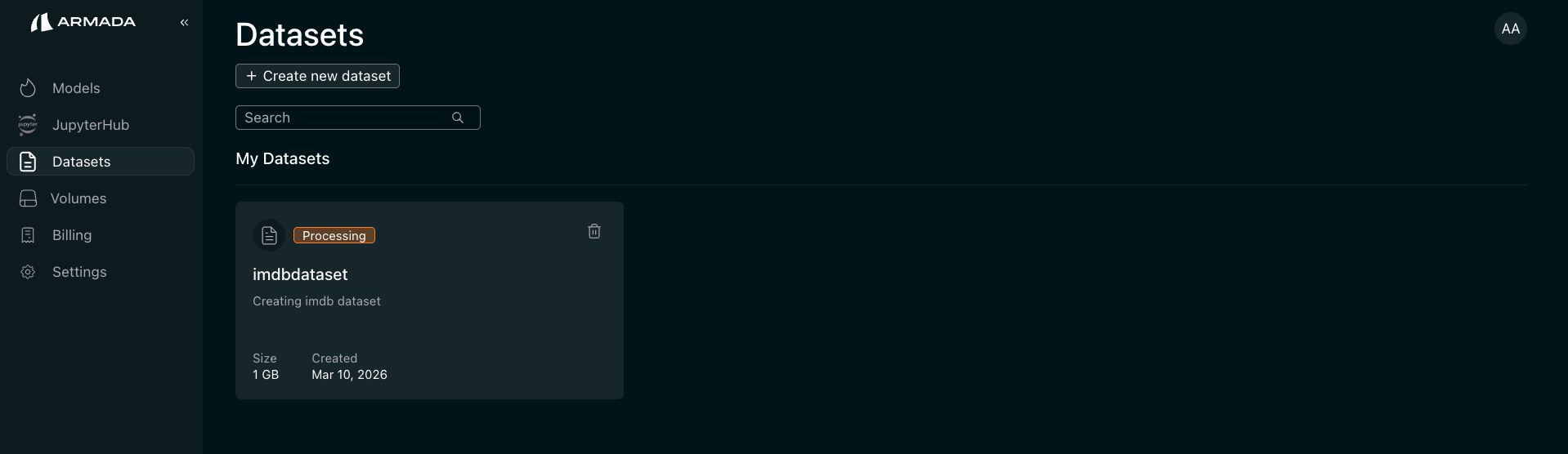 Dataset processing state