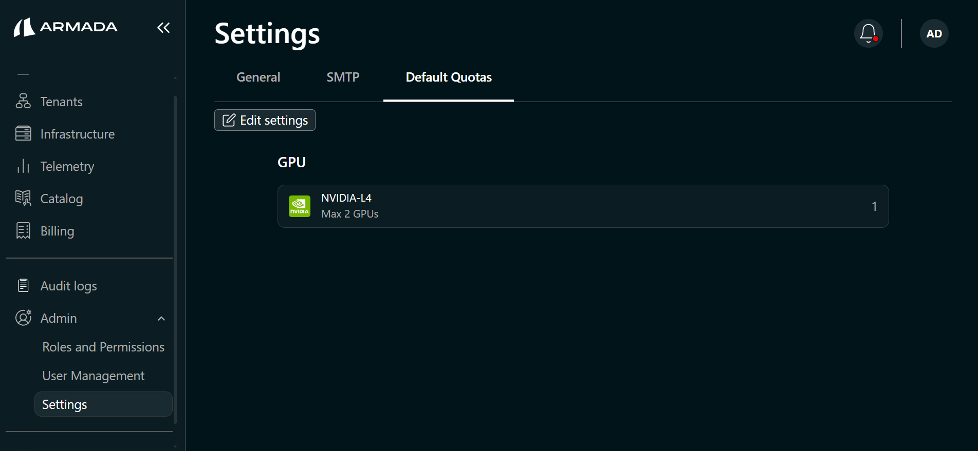 Default quota saved