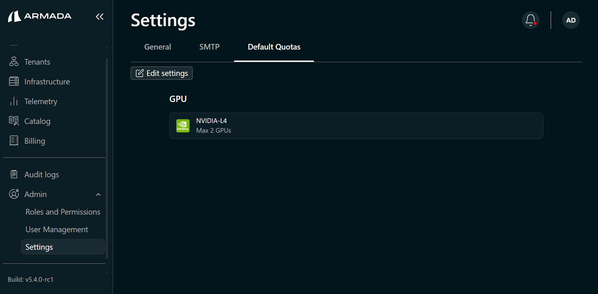 Default Quotas tab
