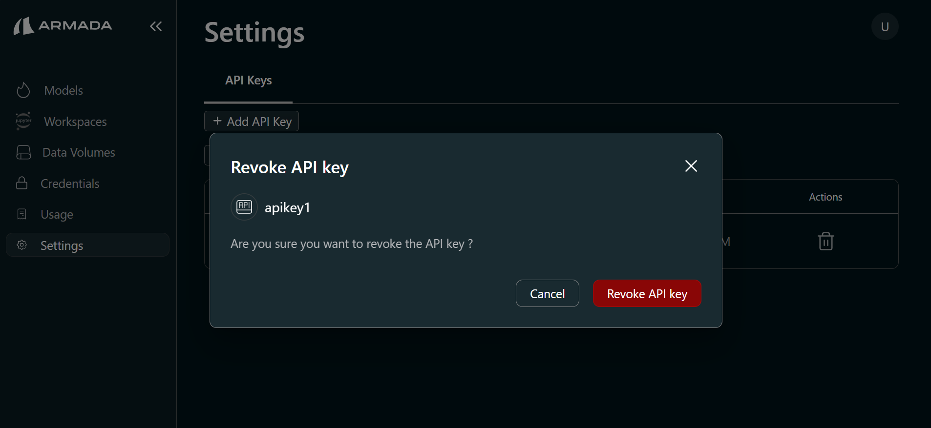 Revoke API Key confirmation
