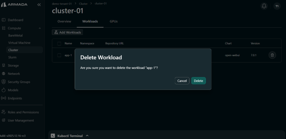 Delete Application Pop Up