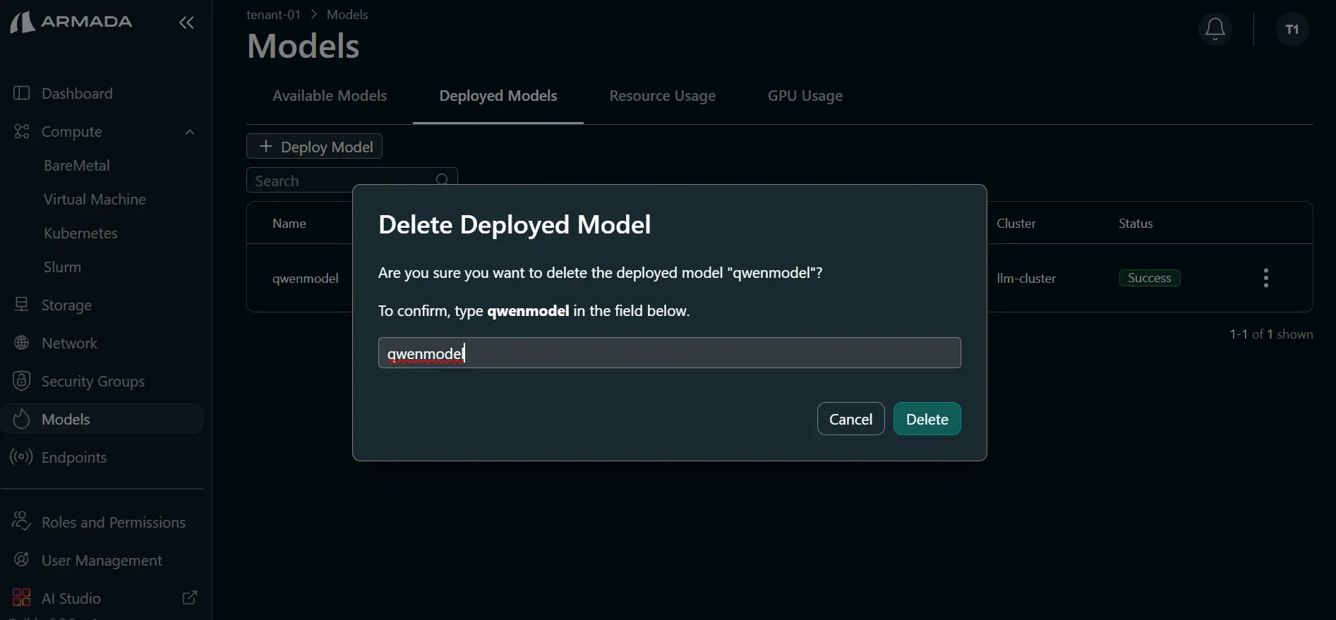 Delete Model Pop Up