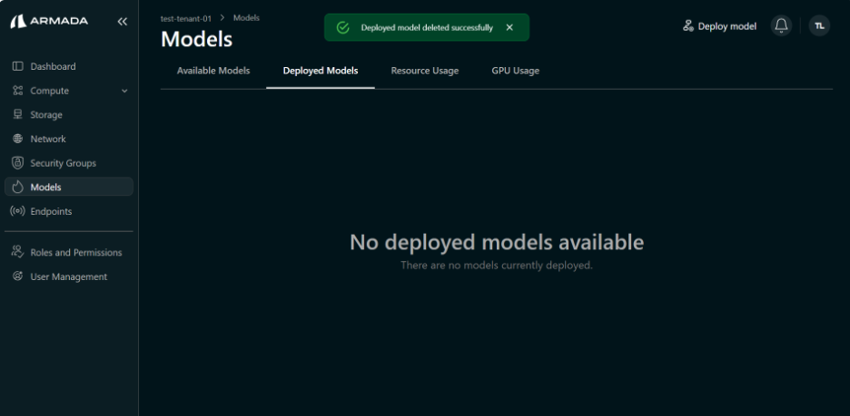Delete Model Success