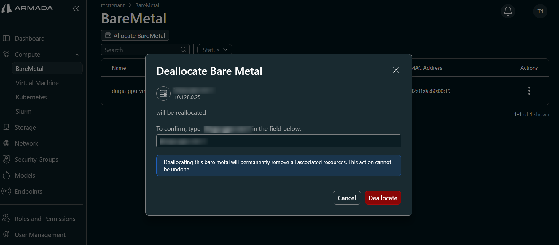 Deallocate BM Pop UP