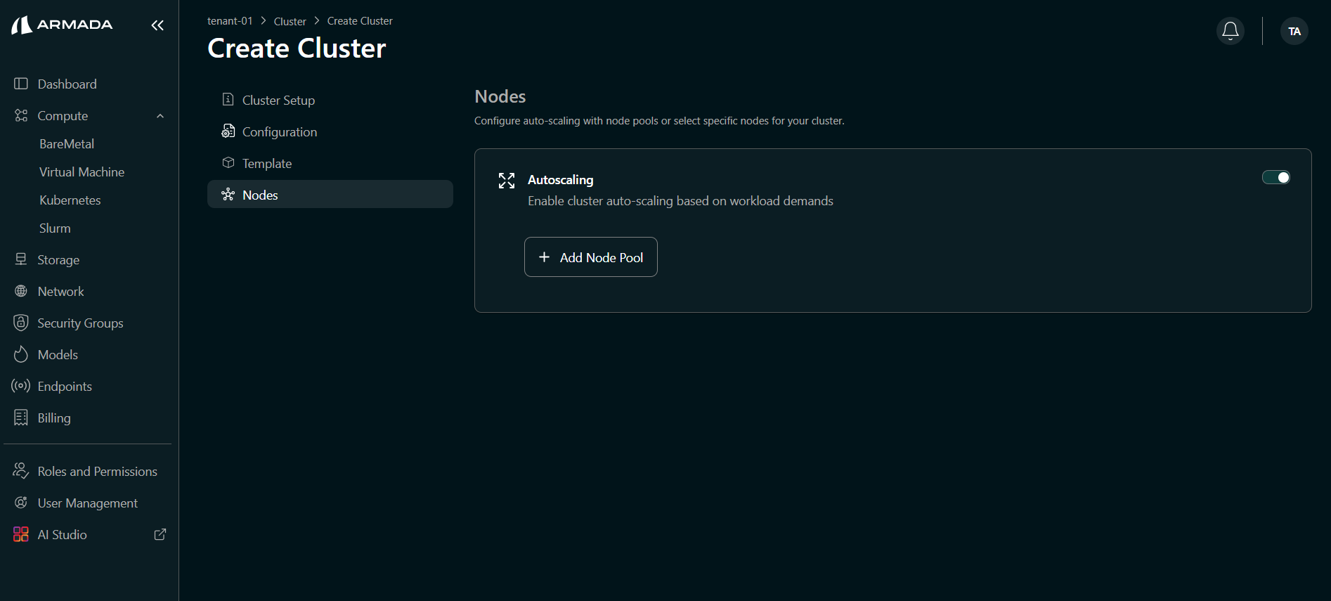 Autoscaling toggle on Nodes page