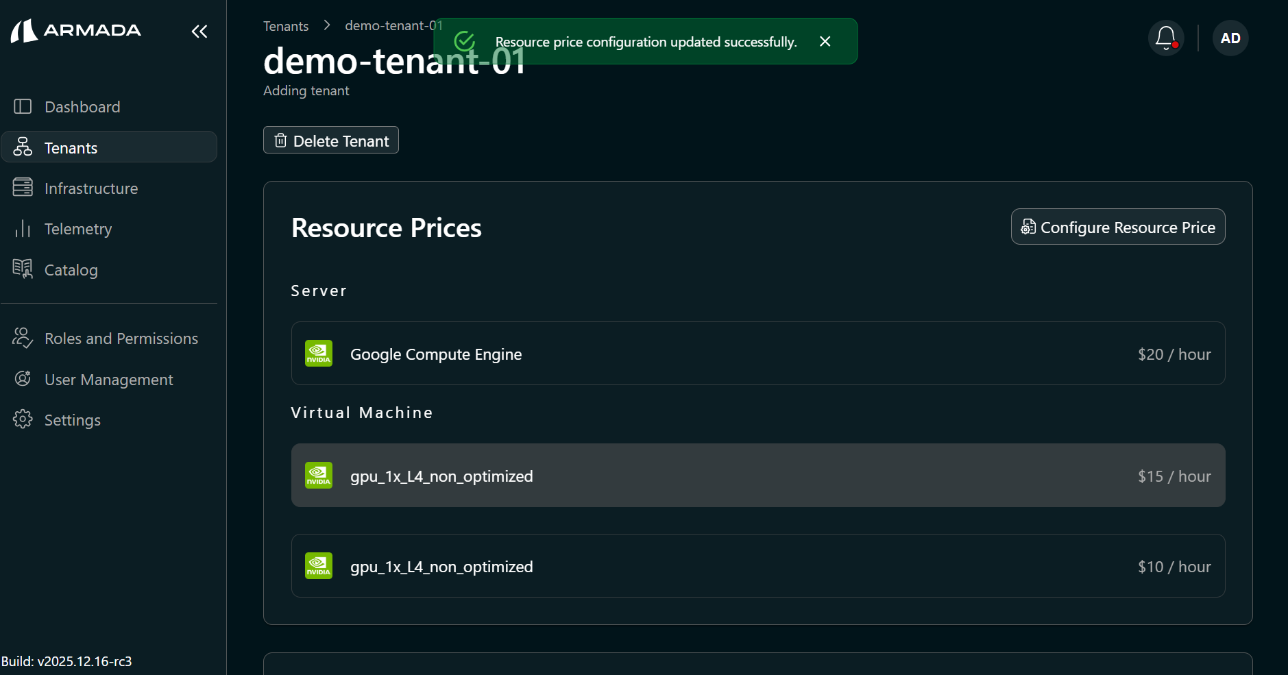 Enable server pricing