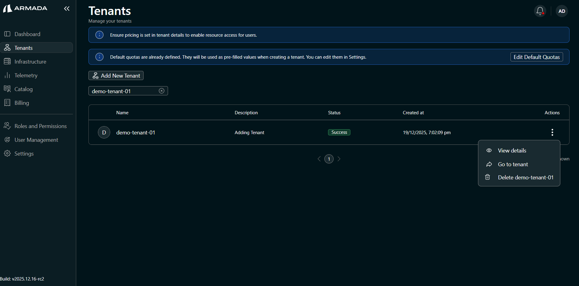 Tenant — Go to tenant