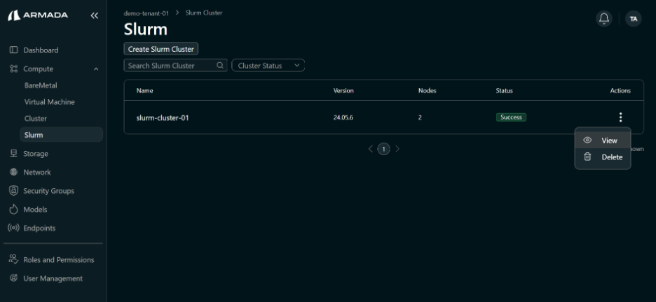 View Slurm Creation Button