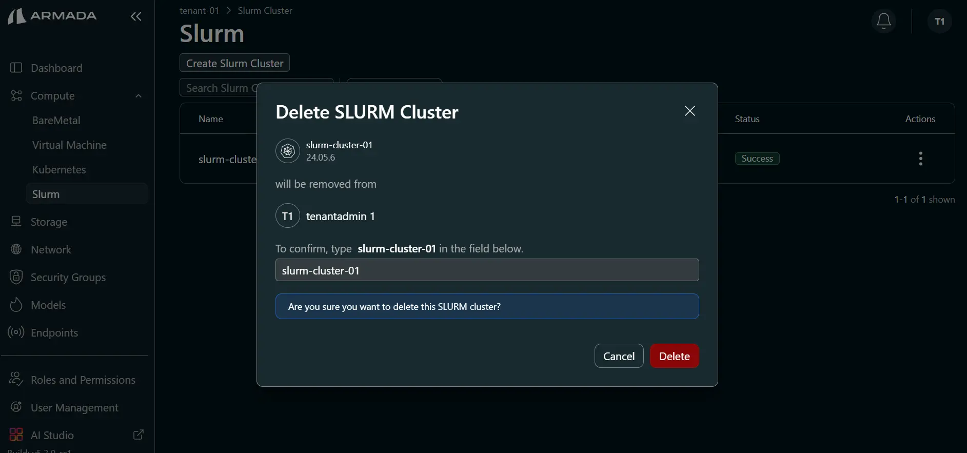 Slurm Delete Popup