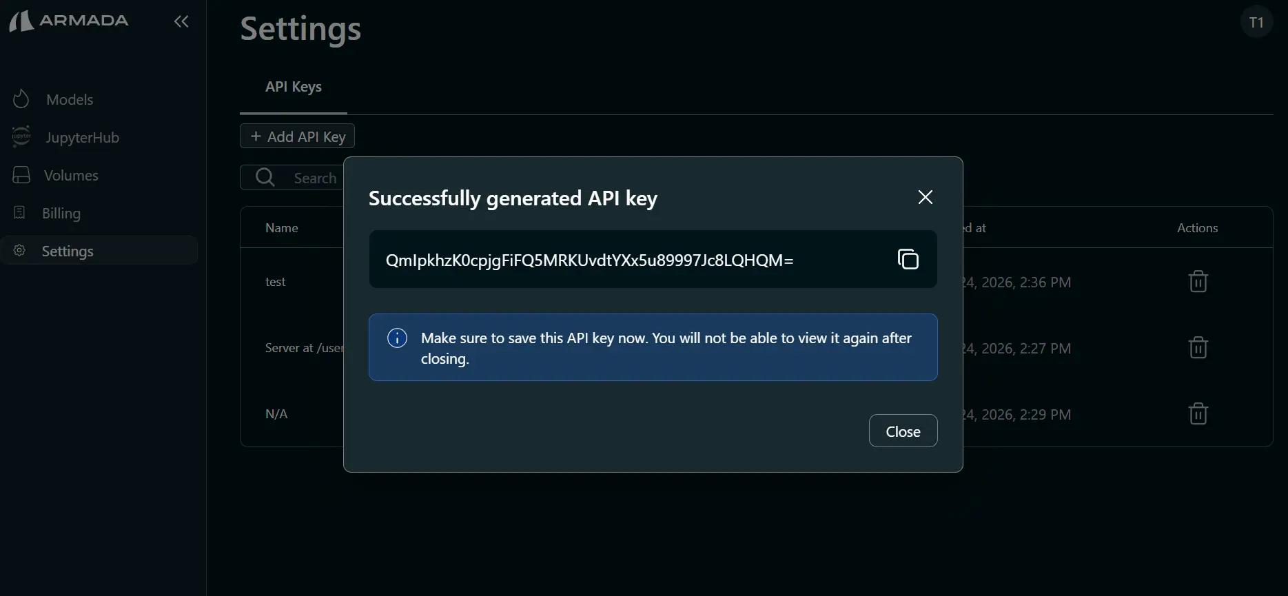 Api key copy