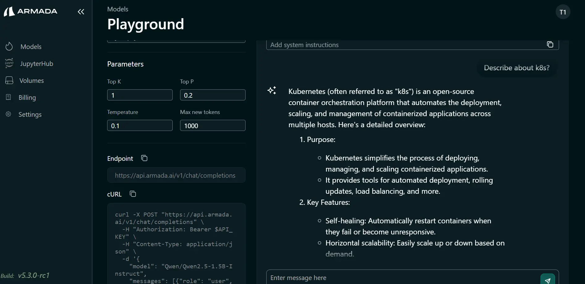 Playground prompting interface