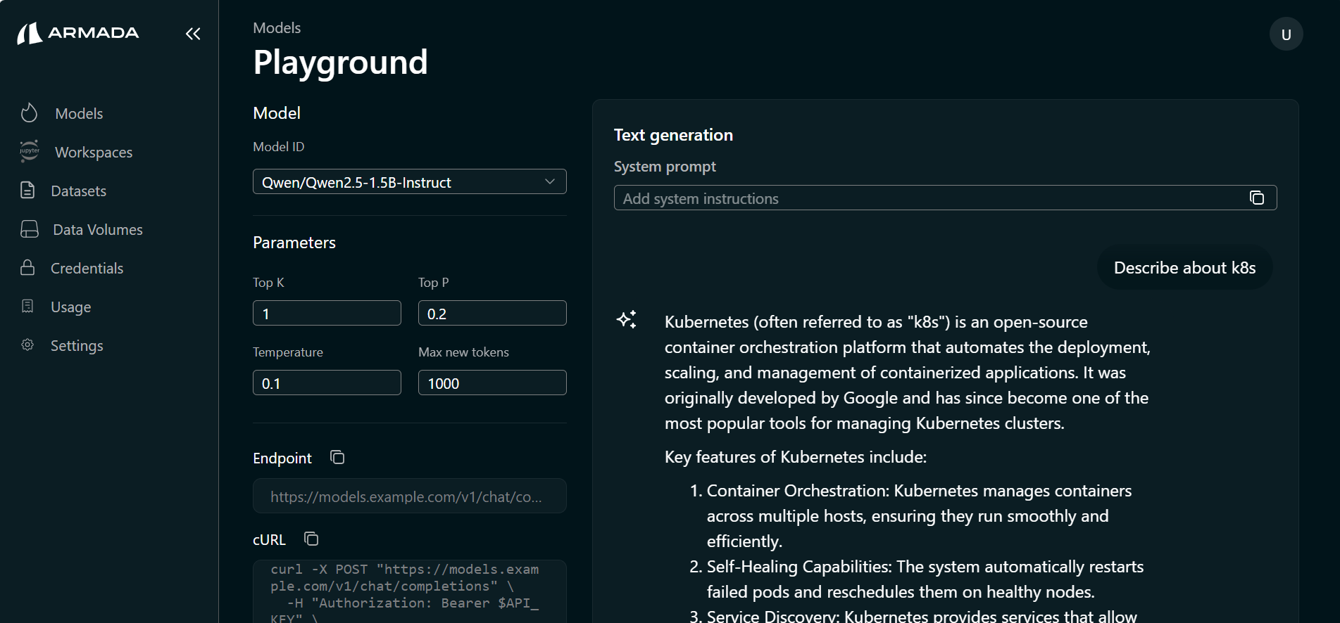 Playground prompting interface