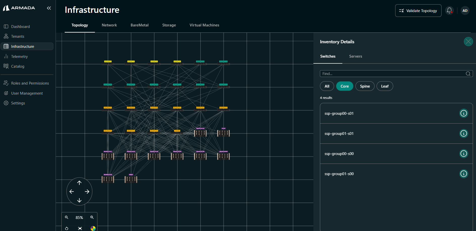Core switches in inventory